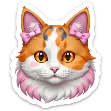 cat with pink bows on right side of ear sticker