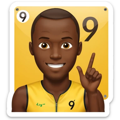 usain bolt with a pannel behind him with 9.58 behind him sticker