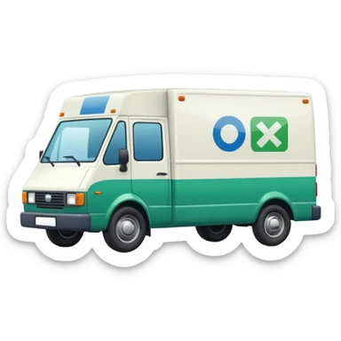 a white delivery van with green and blue color on the delivery van tarpaulin.  sticker