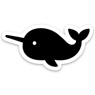 narwhal icon, solid black fill, simple silhouette, modern sticker