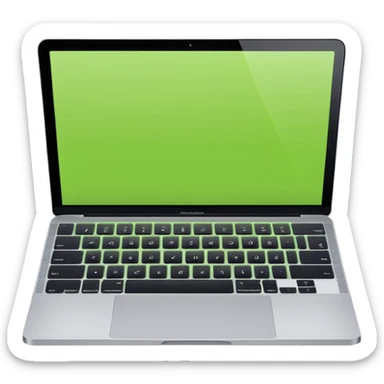 A macbook laptop front facing with its screen showing lime green screen. sticker