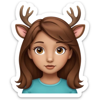 Make a cute girl deer with brown hair and big brown eyes give her lashes and her skin medium sticker