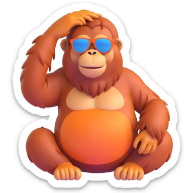 a cool orangutan wearing sunglasses in a relaxed pose, fun and expressive sticker