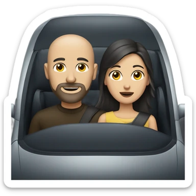 Bald man with beard and dark haired woman in a dark car sticker