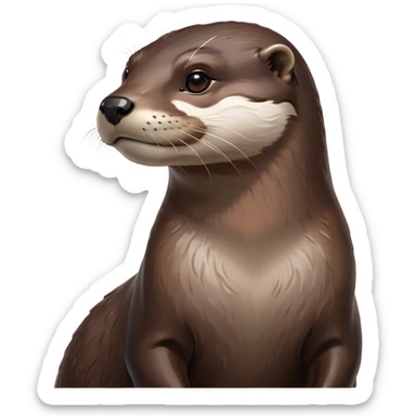 Cinematic Noble Otter Portrait Emoji, Poised and regal, with a sleek, streamlined build and a luxuriously smooth, well-groomed Fur of rich brown, deep-set soulful dark eyes, Simplified yet sharp and sophisticated features, highly detailed, glowing with a soft, dignified glow, high shine, intelligent and playful, stylized with an air of aquatic charm, focused and attentive, soft glowing outline, capturing the essence of a watchful and confident water-dweller, so majestic it feels as though it could glide out of the screen with effortless authority! sticker