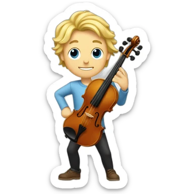 Pictures of his leg, blond hair, and wearing a violin sticker