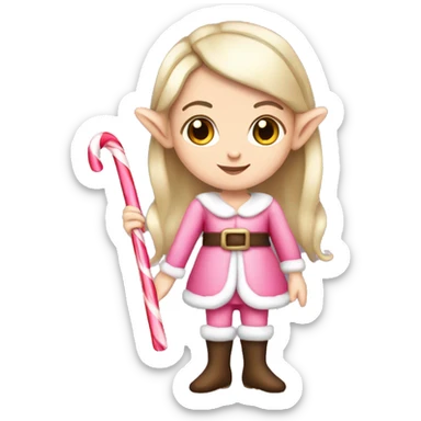 White Girl elf holding a candy cane pink sticker