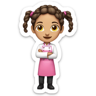 brunette chef with pigtail braids and a pink chef outfit sticker