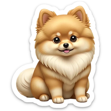 cinematic-[pomeranian]-realistic-full-body-sitting-emoji,-tail-resting-loosely-beside-its-paws,-head-tilted-dramatically, -fluffy-[cream]-fur,-simplified-yet-realistic-focused-features,-highly-detailed,-glowing-with-an-almost-sarcastic-glow sticker