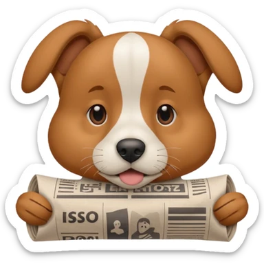 Friendly dog getting bopped on the nose by a newspaper. sticker