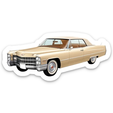 Abstracted beige 1966 Cadillac DeVille, minimal lines and simple shapes, clean 30-degree view, only hint of essential features, Once Upon a Hollywood car, iOS emoji style sticker
