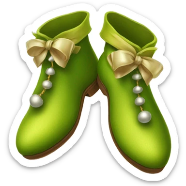 Realistic isolated chartreuse elf shoes with bells. sticker
