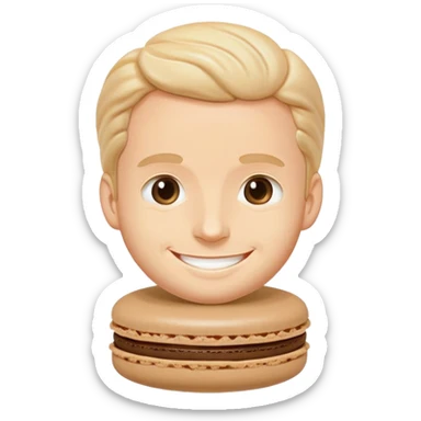 macaron pastry with the face of Macron, smiling expression sticker