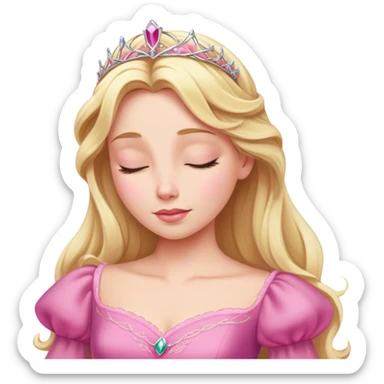 ultra simplified Aurora Sleeping Beauty, pink dress, blonde hair, very minimal details, slightly zoomed out to show more of dress sticker