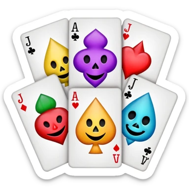 bunch of 3 poker cards, with crazy colorful jolly jokers inside, inversed face sticker