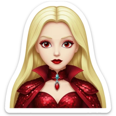 Countess Dracula from Universal Monsters with long blonde hair, dark red sequin outfit sticker
