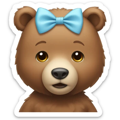  Cute brown bear wearing a light blue bow around its neck sticker