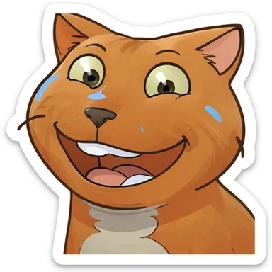 cartoon orange cat laughing with tears  sticker