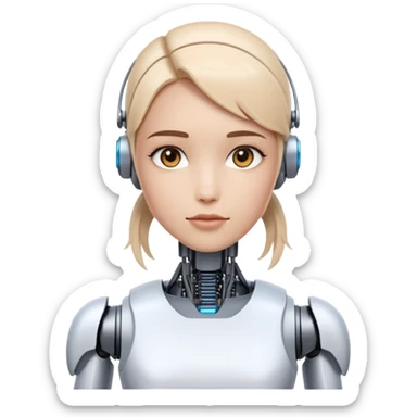 Generate an emoji of "LAINEY," an advanced AI assistant. She should look half human/half machine, like the robot in Ex Machina. sticker