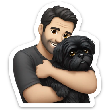 Dark haired Man hugging black shih tzu  sticker