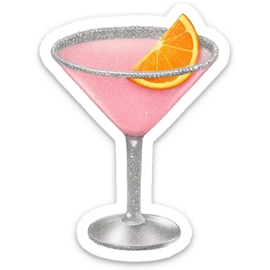 Realistic sparkly pastel pink martini with an orange slice  sticker