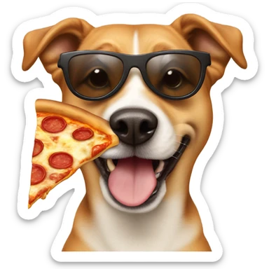 Dog with sunglasses eating pizza  sticker