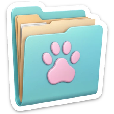 a pastel folder of documents with a pawprint on it sticker