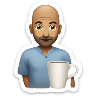 Bald Desi man with mug sticker