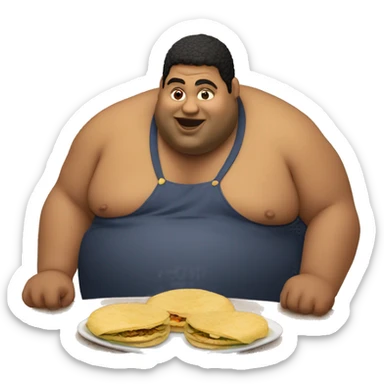 Fat guy eating Colombian Arepas sticker