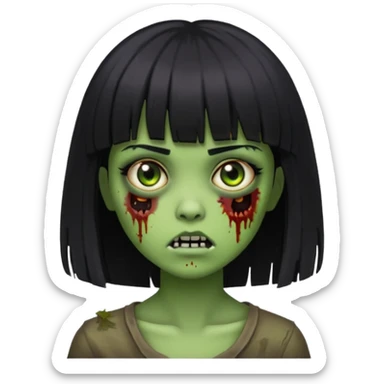 zombie girl straight hair with bangs short hair green skin and just an girl zombie sticker