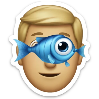 The blue fish had buttons on its eyes. sticker