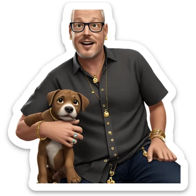 sitting boy with dog and jewelry sticker