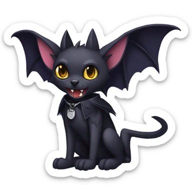  cool edgy anthro dark-themed animal vampiric bat-cat-hybrid Fakemon  with a collar full body sticker