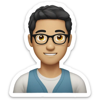 Vietnamese guy with middle part black hair wearing round glasses  sticker