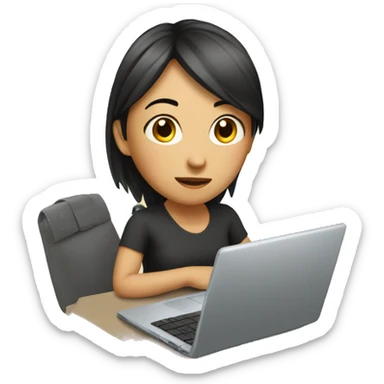 Asian girl with laptop  sticker