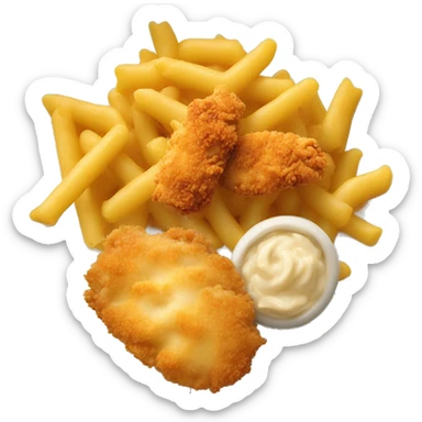 a baked dish of macaroni and cheese with a side of crispy chicken strips sticker