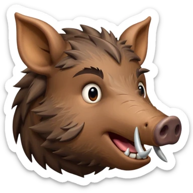 Wild boar face side view with more and more long tusks emoji realistic sticker