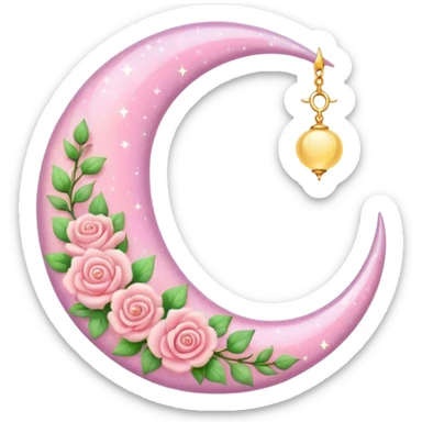Rosy shiny glossy sparkly romantic pastel crescent damask moon sticker