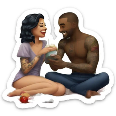 Romantic picnic date for beautiful tattooed couple sticker