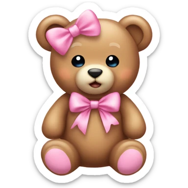 teddy bear wear pink bow cute coquette  sticker