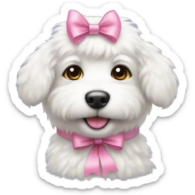 white fluffy puppy with pink bow on the head sticker