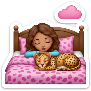 light brown girl beautiful finish sleeping on her bed with pink leopard design  sticker