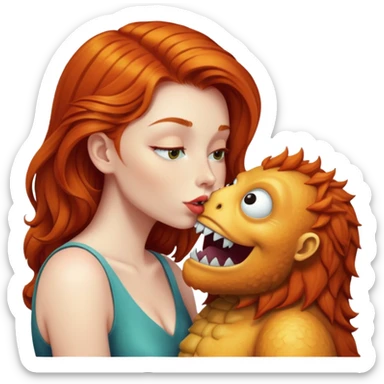 Ginger haired woman kissing monster  sticker