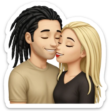 emoji bacio tra coppia donna capelli neri con dread e uomo biondo sticker