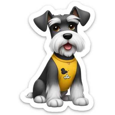 Schnauzer wearing a Charlie Brown shirt sticker