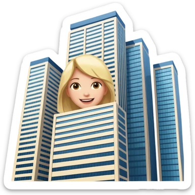 a giantess playing peekaboo peeking out from behind a skyscraper that obscures her to the viewer sticker