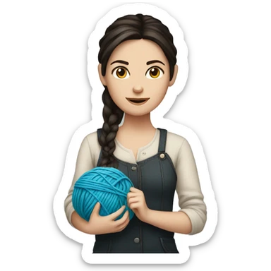 White girl with dark hair, holding ball of yarn sticker