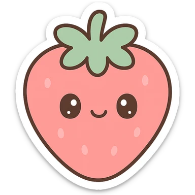 cheerful strawberry with a tiny face, kawaii style sticker