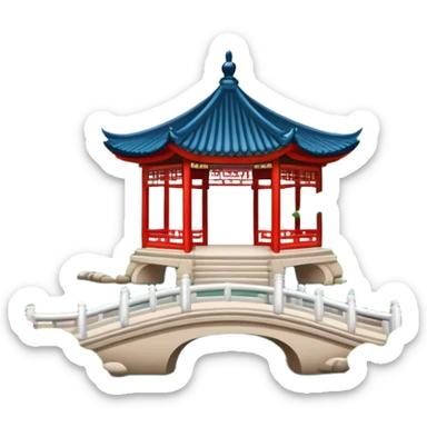 Suzhou classical garden with pavilion, simplified emoji style with bold outlines and bright colors, cartoon style traditional Chinese garden sticker