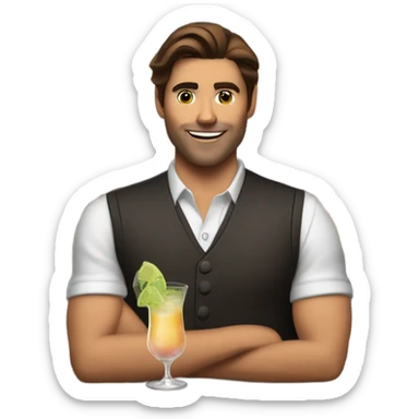 Brown haired male bartender with drinks sticker